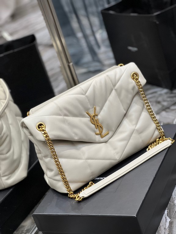 [In stock in secondsWhite with gold buttons-               _ quilted lambskin bag, 100% lambskin production, soft and delicate feel, as if embracing the clouds   like feeling; classic Y family logo, chain and grommet har