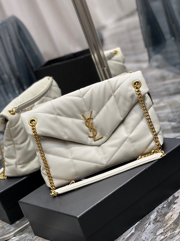 [In stock in secondsWhite with gold buttons-               _ quilted lambskin bag, 100% lambskin production, soft and delicate feel, as if embracing the clouds   like feeling; classic Y family logo, chain and grommet har