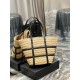 [In stock in seconds]PANIER Medium Handbag in Raffia and Smooth LeatherPANIER Medium Handbag_ Equestrian-inspired gold-tone studded leather compartment with leather-covered keychain embellished with metal interwoven mono