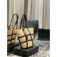 [In stock in seconds]PANIER Medium Handbag in Raffia and Smooth LeatherPANIER Medium Handbag_ Equestrian-inspired gold-tone studded leather compartment with leather-covered keychain embellished with metal interwoven mono