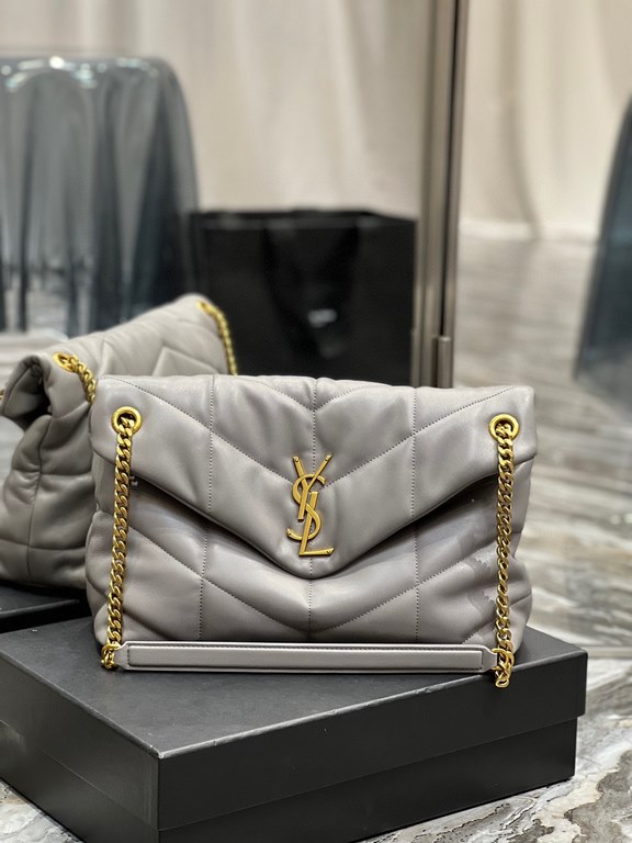 [In stock in secondsGray with Gold Buckle-               _ quilted lambskin bag, 100% lambskin production, soft and delicate feel, as if embracing the clouds   like feeling; classic Y family logo, chain and grommet hardw