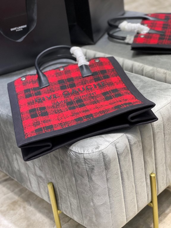 [In Stock Seconds][Vertical version]_  red plaidRive Gauche Tote Bag, left bank shopping bag  , from custom tweed material to hardware in to the logo embroidery process, every detail I ask for perfection! zp purchased op