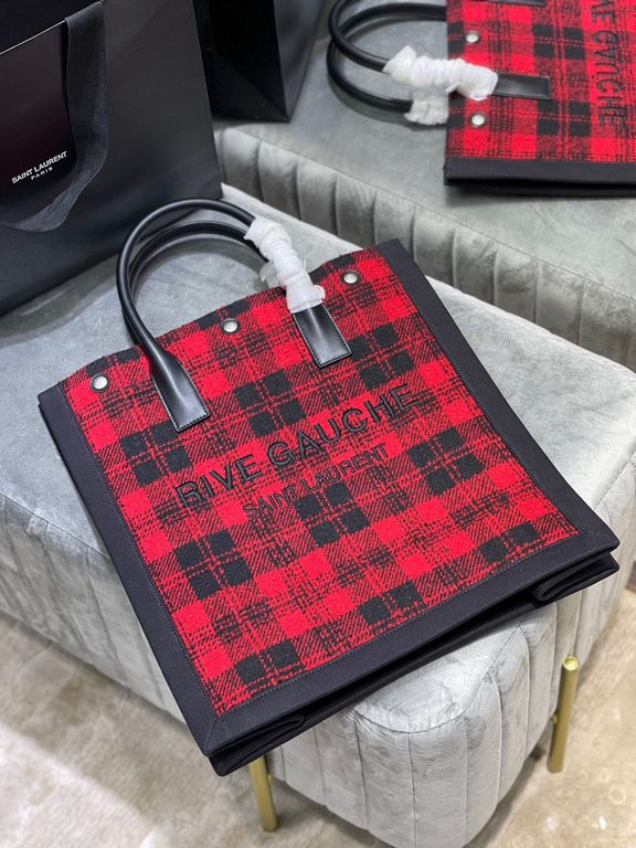 [In Stock Seconds][Vertical version]_  red plaidRive Gauche Tote Bag, left bank shopping bag  , from custom tweed material to hardware in to the logo embroidery process, every detail I ask for perfection! zp purchased op