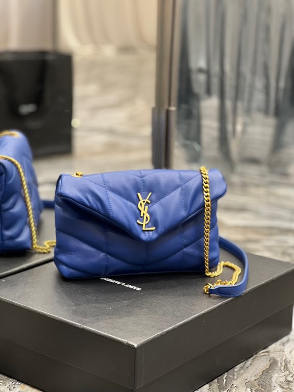 [In stock in secondsElectric Blue with Gold Buckle-                The whole bag is made of soft Italian lambskin with Y's diagonal stripe quilting craftsmanship, featuring a softly textured front flap pocket with a deta