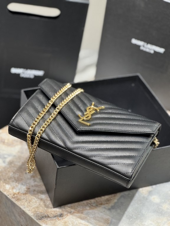 [Original Leather] Newest version_#Black with gold buckles#MONOGRAM caviar pattern original leather version of the envelope bag. Super practical a small bag, the most classic style, upgrade the most advanced version, 100