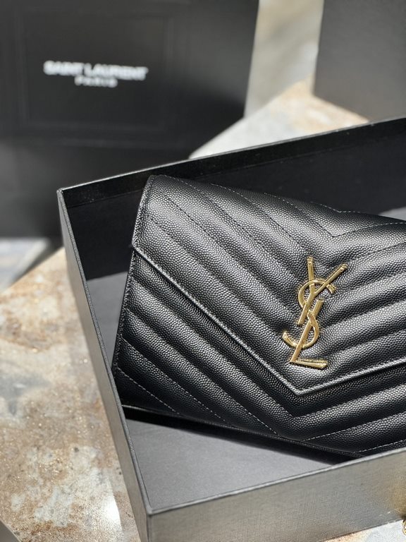 [Original Leather] Newest version_#Black with gold buckles#MONOGRAM caviar pattern original leather version of the envelope bag. Super practical a small bag, the most classic style, upgrade the most advanced version, 100