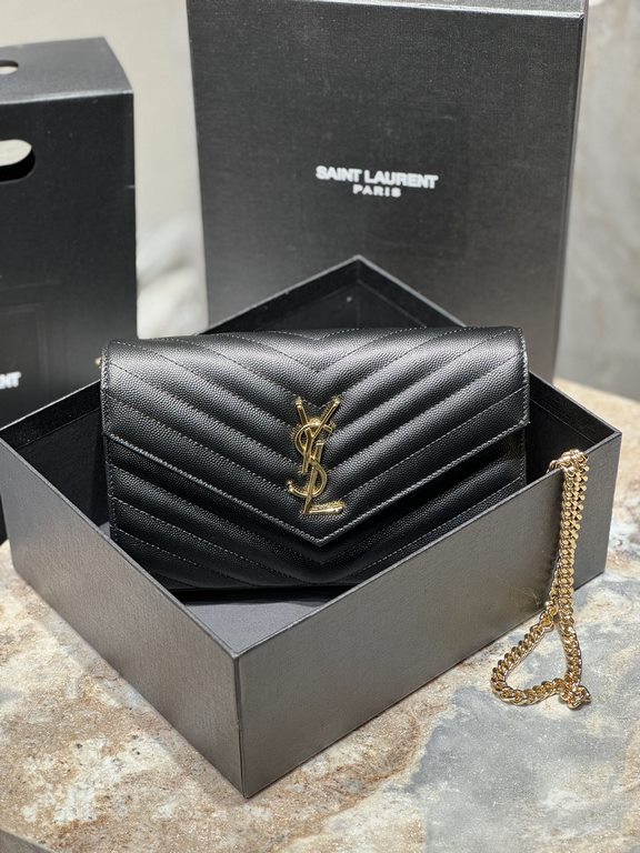 [Original Leather] Newest version_#Black with gold buckles#MONOGRAM caviar pattern original leather version of the envelope bag. Super practical a small bag, the most classic style, upgrade the most advanced version, 100