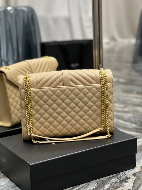 [In stock in seconds]#Envelope# Apricot Gold BuckleLarge grained embossed quilted leather envelope bagClassic is timeless, the beauty of the V grain quilted diamond caviar pattern, Italian cowhide leather with eye-catchi