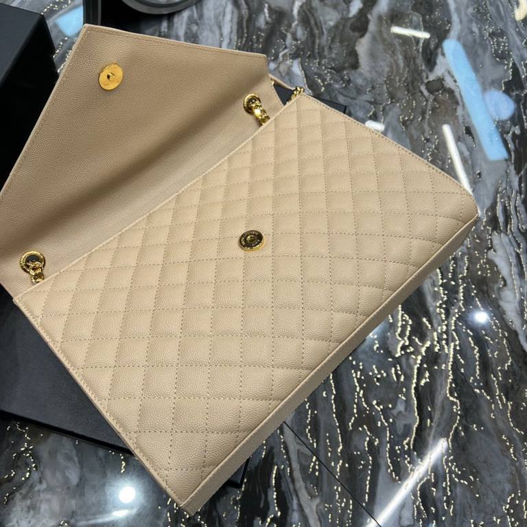 [In stock in seconds]#Envelope# Apricot Gold BuckleLarge grained embossed quilted leather envelope bagClassic is timeless, the beauty of the V grain quilted diamond caviar pattern, Italian cowhide leather with eye-catchi