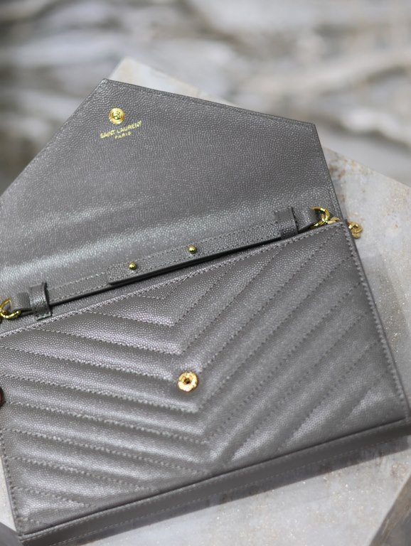 Gray Gold Button Caviar_MONOGRAM_Envelope Bag. Super practical a small bag, the most classic style, upgrade the most advanced version, 100% Italian calf leather with fine handmade; customized metal Y family logo highligh