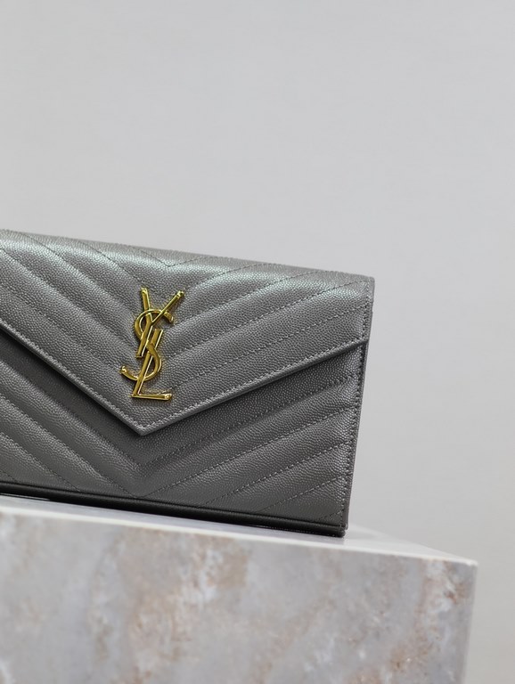 Gray Gold Button Caviar_MONOGRAM_Envelope Bag. Super practical a small bag, the most classic style, upgrade the most advanced version, 100% Italian calf leather with fine handmade; customized metal Y family logo highligh