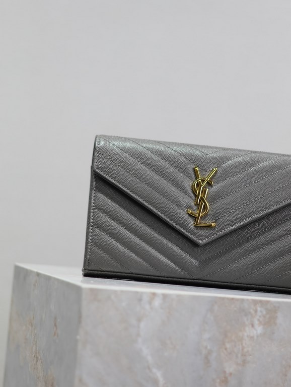 Gray Gold Button Caviar_MONOGRAM_Envelope Bag. Super practical a small bag, the most classic style, upgrade the most advanced version, 100% Italian calf leather with fine handmade; customized metal Y family logo highligh