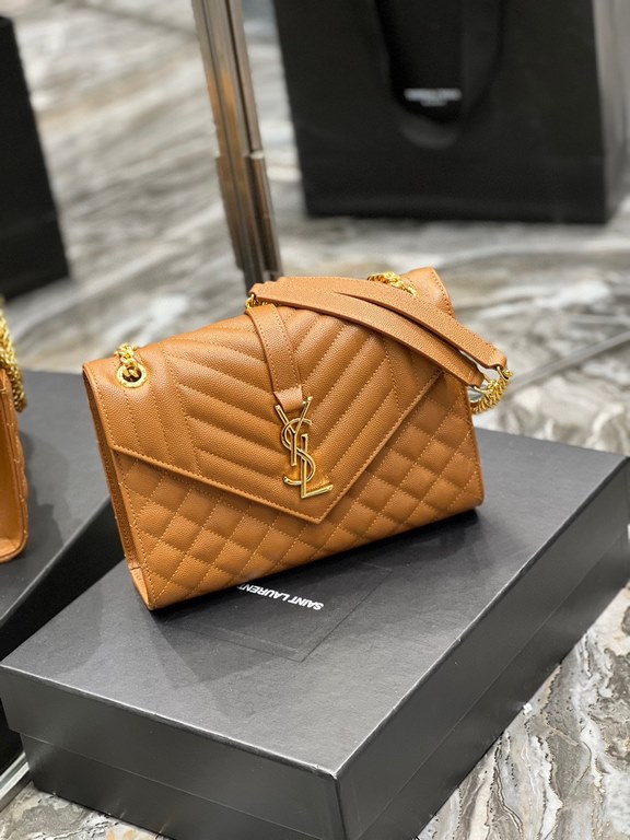 [In stock in seconds]#Envelope #Caramel Gold BuckleMedium grain embossed quilted leather envelope bagThe classic is timeless, beautiful out of the sky V pattern spelling diamond pattern of caviar, Italian cowhide leather