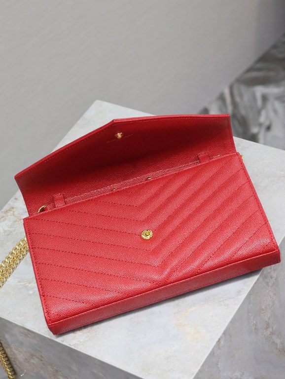 Red Gold Button Caviar_MONOGRAM_Envelope Bag. Super practical a small bag, the most classic style, upgrade the most advanced version, 100% Italian calf leather with fine handmade; customized metal Y family logo highlight