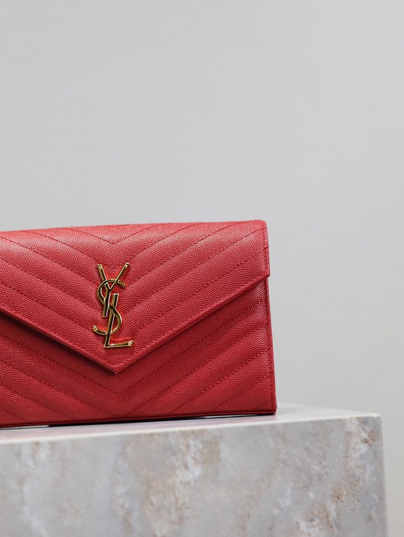 Red Gold Button Caviar_MONOGRAM_Envelope Bag. Super practical a small bag, the most classic style, upgrade the most advanced version, 100% Italian calf leather with fine handmade; customized metal Y family logo highlight