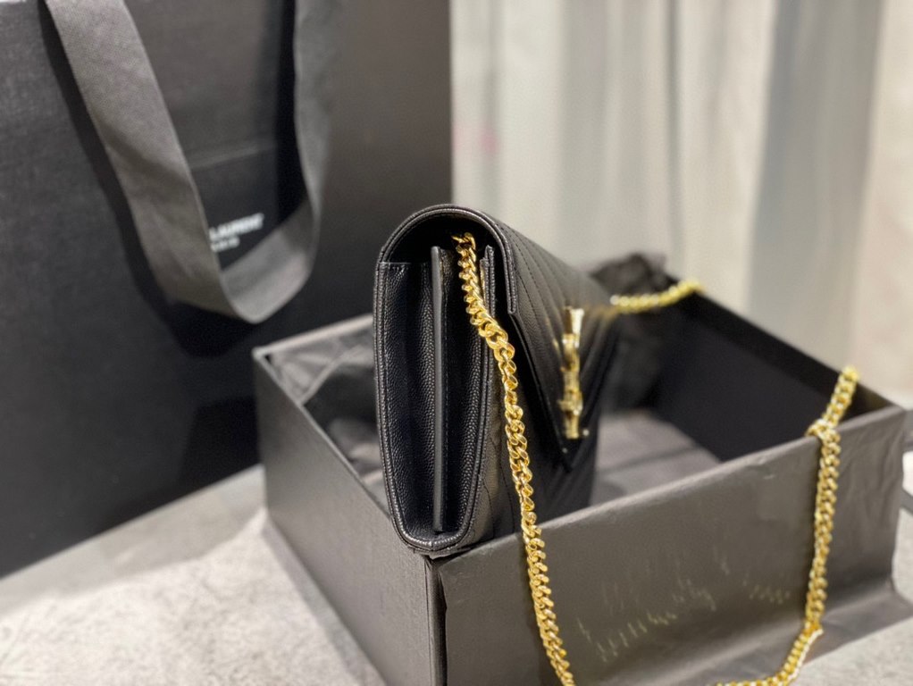 [In stock in seconds]#            #[Genuine Original Leather] Latest version_#Black with gold buckle#MONOGRAM Caviar Pattern Original Leather Version Envelope Bag. Super practical a small bag, the most classic style, upg