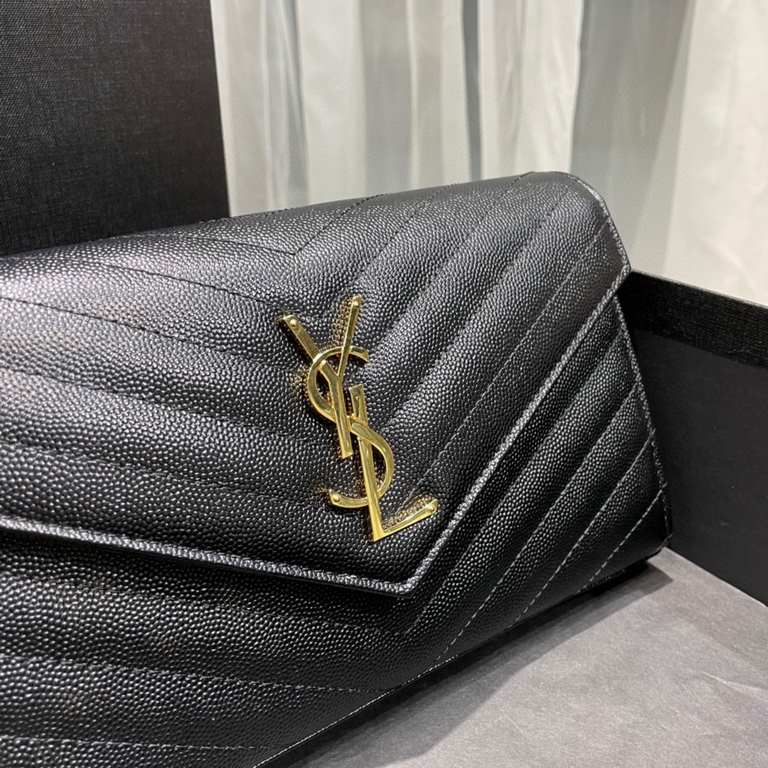 [In stock in seconds]#            #[Genuine Original Leather] Latest version_#Black with gold buckle#MONOGRAM Caviar Pattern Original Leather Version Envelope Bag. Super practical a small bag, the most classic style, upg