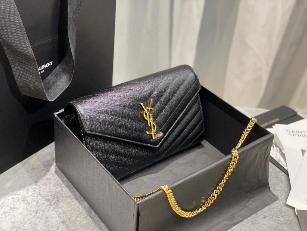 [In stock in seconds]#            #[Genuine Original Leather] Latest version_#Black with gold buckle#MONOGRAM Caviar Pattern Original Leather Version Envelope Bag. Super practical a small bag, the most classic style, upg