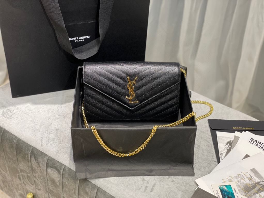 [In stock in seconds]#            #[Genuine Original Leather] Latest version_#Black with gold buckle#MONOGRAM Caviar Pattern Original Leather Version Envelope Bag. Super practical a small bag, the most classic style, upg