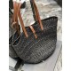 [In stock in seconds]  straw woven bag fast fallVegetable basket hollowed out straw tote bag_Y home exquisite Parisian style in this black straw woven tote bag in the best. logo directly using the L letter hooked in the 