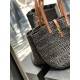 [In stock in seconds]  straw woven bag fast fallVegetable basket hollowed out straw tote bag_Y home exquisite Parisian style in this black straw woven tote bag in the best. logo directly using the L letter hooked in the 