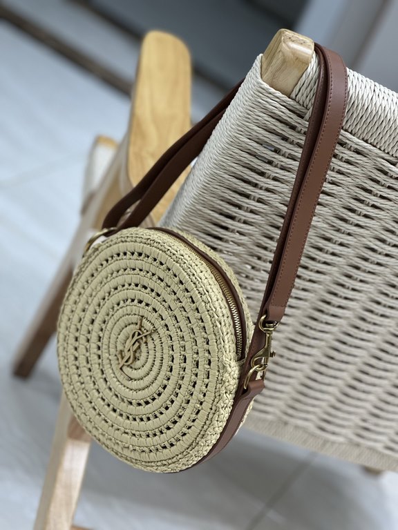 straw woven bag fast fallRound cake woven bag to la ~Full of artistic atmosphere , Raffia grass weaving is very solid, super texture, French lazy wind, daily with private clothes will not be wrong single product, importe