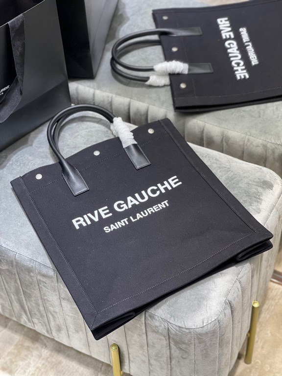 [In Stock Seconds][Vertical] _Black cotton linenRive Gauche Tote Bag, the left bank shopping bag  , from custom linen material to hardware in to silkscreen, every detail I ask for perfection! zp purchased open mold custo