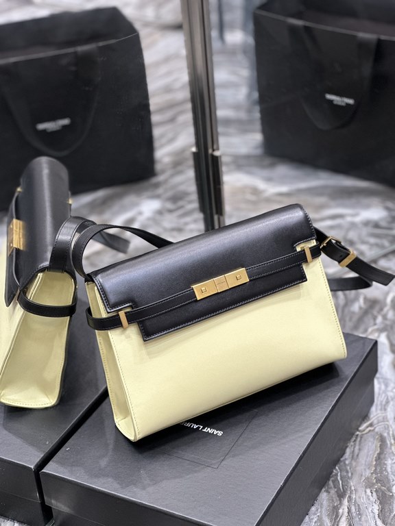 NEW】New color_Black with beige gold buckle.Manhattan_flap Manhattan baguette bag, a change from the previous classic logo, replaced by a low-key simple design style, it is a bit like the H Kelly, very retro flavor! Busin