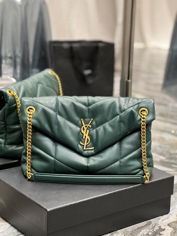 [In stock in secondsDark Green with Gold Buckles-               _ quilted lambskin bag, 100% lambskin production, soft and delicate feel, as if embracing the clouds   like feeling; classic Y family logo, chain and gromme