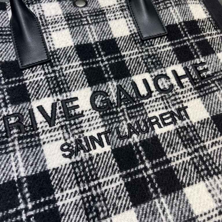 [In stock in seconds][Vertical version]_  Black and white plaidRive Gauche Tote Bag, the left bank shopping bag  , from custom tweed material to hardware in to the logo embroidery process, every detail I ask for perfecti