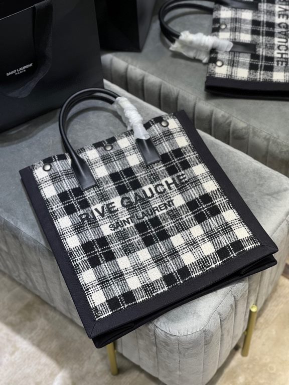 [In stock in seconds][Vertical version]_  Black and white plaidRive Gauche Tote Bag, the left bank shopping bag  , from custom tweed material to hardware in to the logo embroidery process, every detail I ask for perfecti