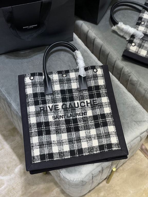 [In stock in seconds][Vertical version]_  Black and white plaidRive Gauche Tote Bag, the left bank shopping bag  , from custom tweed material to hardware in to the logo embroidery process, every detail I ask for perfecti