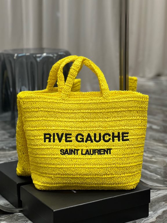 [In stock in seconds     RIVE GAUCHE Raffia woven tote! Full of art ~ Raffia weave is very solid, super texture  Everyday with the private wear can not go wrong with the item Natural style design as if it can breathe  If