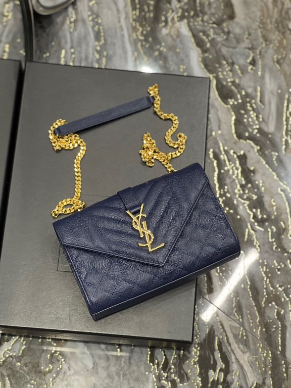 [In-stock in seconds]#Envelope #Blue with gold buckle_Small grained embossed quilted leather envelope bagClassic is timeless, the beauty of the V grain quilted diamond caviar pattern, very wear-resistant, Italian cowhide