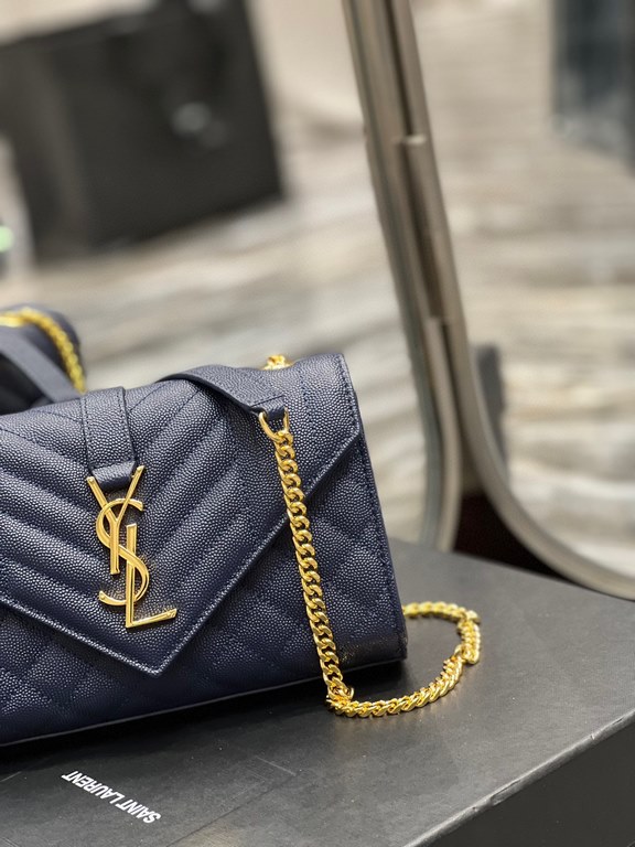 [In-stock in seconds]#Envelope #Blue with gold buckle_Small grained embossed quilted leather envelope bagClassic is timeless, the beauty of the V grain quilted diamond caviar pattern, very wear-resistant, Italian cowhide