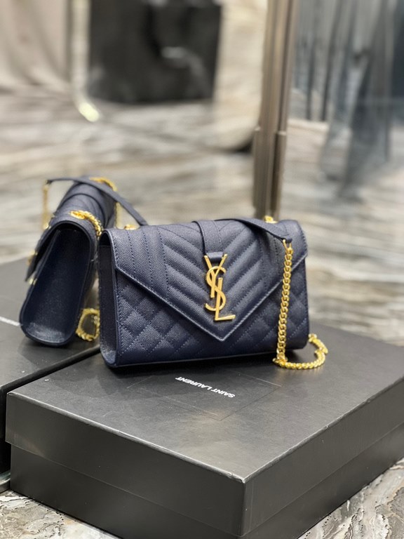 [In-stock in seconds]#Envelope #Blue with gold buckle_Small grained embossed quilted leather envelope bagClassic is timeless, the beauty of the V grain quilted diamond caviar pattern, very wear-resistant, Italian cowhide