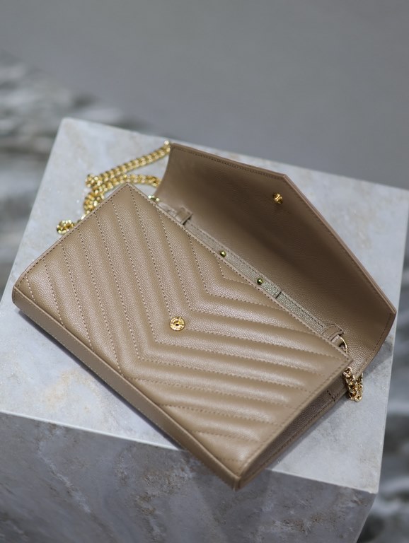 Nude Pink Gold Buckle Caviar_MONOGRAM_Envelope Bag. Super practical a small bag, the most classic style, upgrade the most advanced version, 100% Italian calf leather with fine handmade; customized metal Y family logo hig