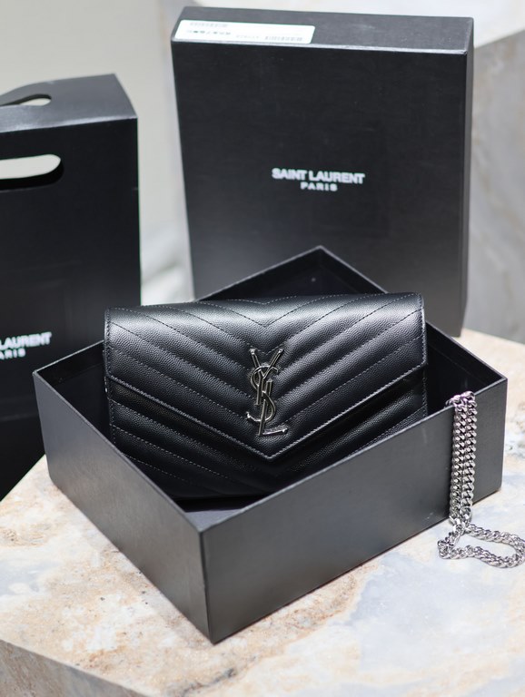 [Original Leather] Newest version_#Black with silver buckles#MONOGRAM caviar pattern original leather version of the envelope bag. Super practical a small bag, the most classic style, upgrade the most advanced version, 1