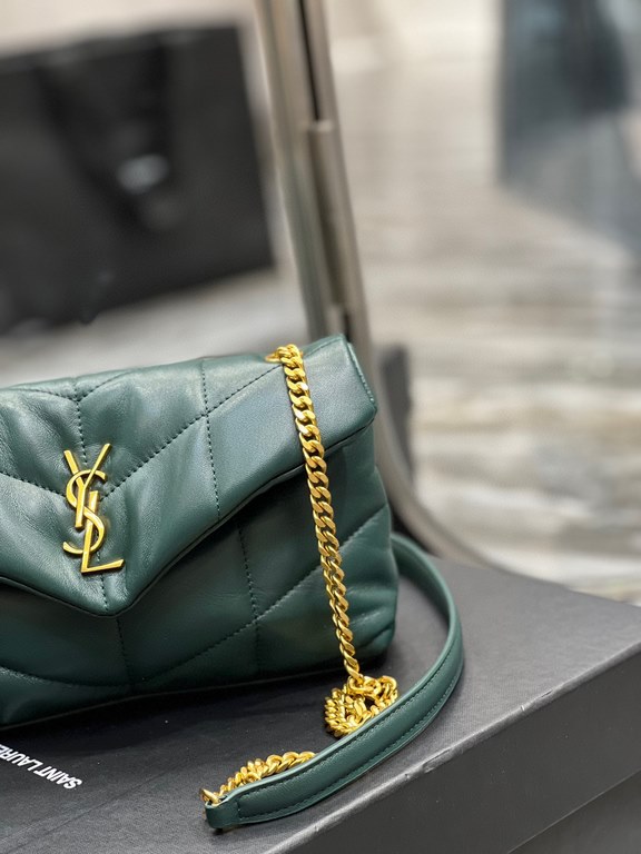 [In stock in secondsDark Green with Gold Buckles-              The whole bag is made of soft Italian lambskin with Y's diagonal stripe quilting craftsmanship, featuring a softly textured front flap pocket with a detachab