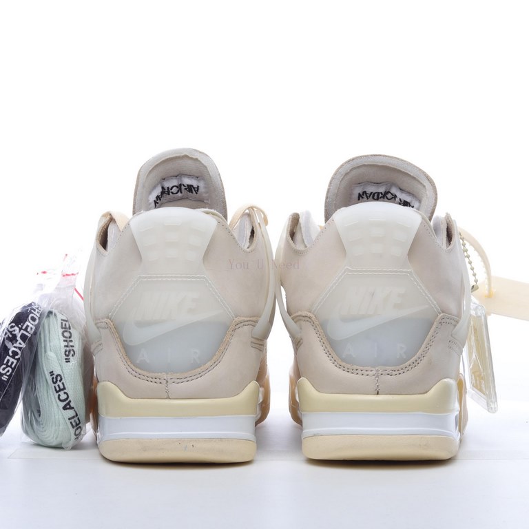 Pure original version OFF - WHITE x Air Jordan AJ4 Retro 'Cream/Sail' "OW co-branded sand light brown rice white black" YDUET