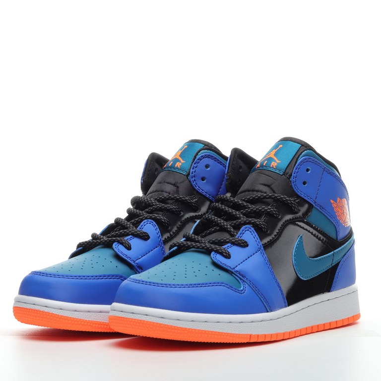 Air Jordan 1 Mid AJ1 Joe 1 Patent Leather Black Blue Orange Mid Basketball Shoes Y3TWR