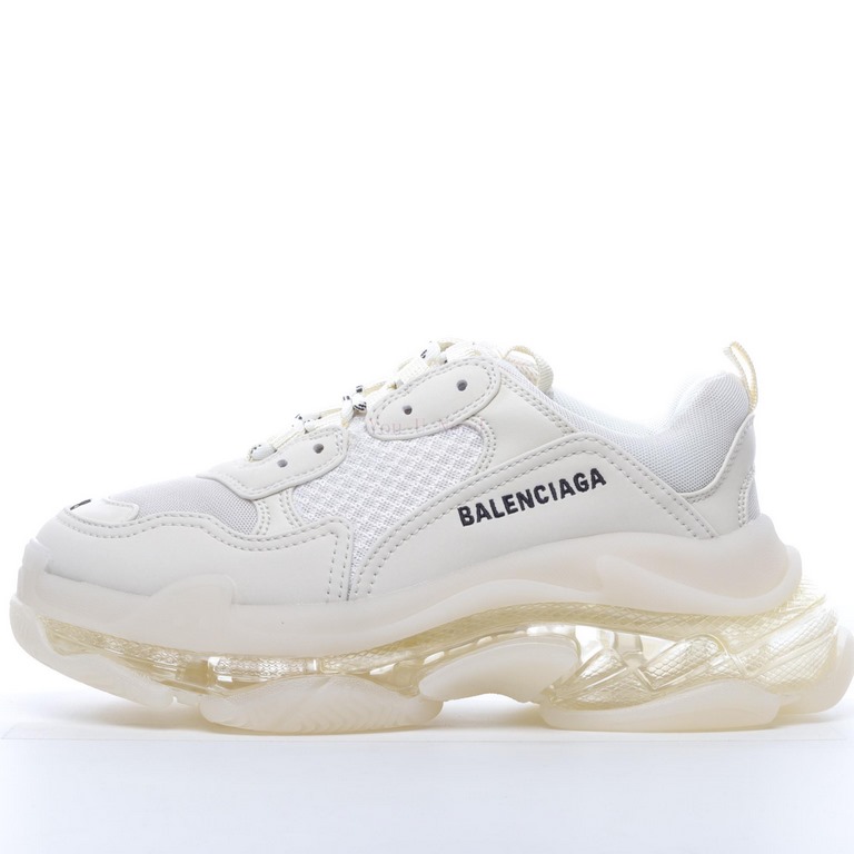 Balenciaga Parisienne Triple S Clear Sole Triple Retro Casual Running Shoes Full Combo Nitrogen Crystal Outsole Milk Yellow Air Cushion I8